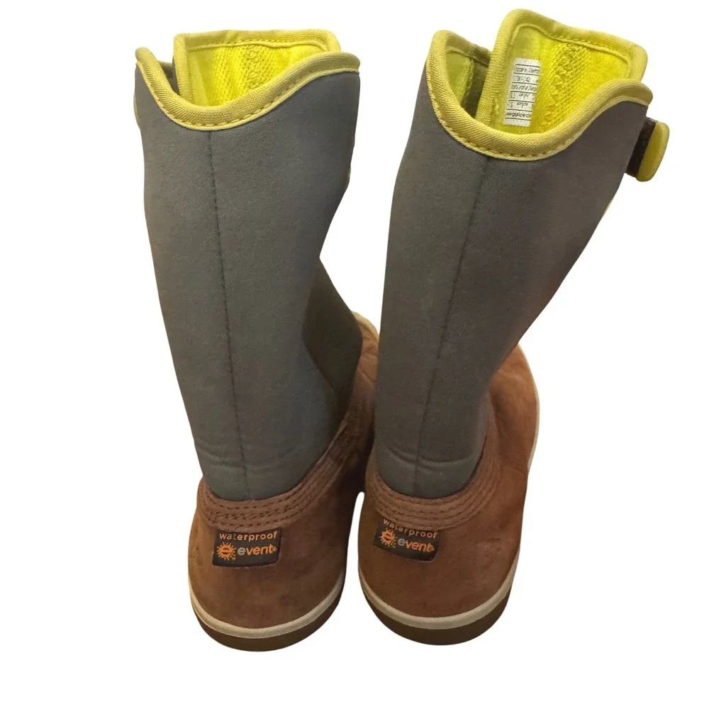 Plae Thandi Kids Waterproof Winter Boots Brown Leather Grey Neoprene size 10.5